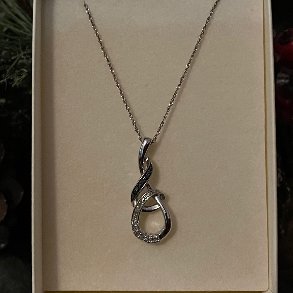 Silver Black Diamond Accent Pendant and Chain